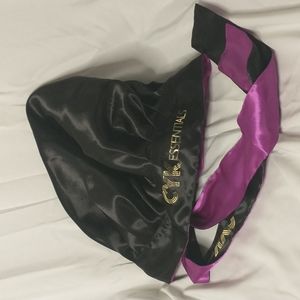 Women's Black and Purple Satin Hair Bonnet Scarf Sleep Cap